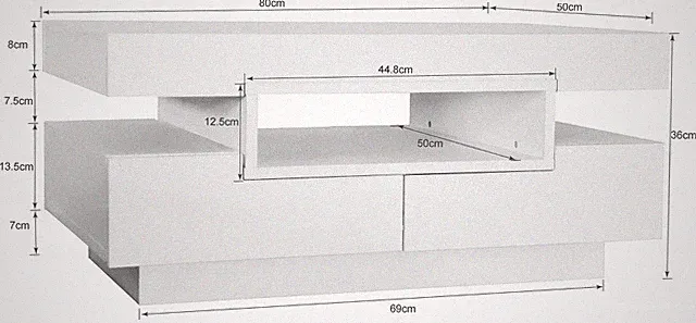 Neuer Couchtisch Merax, Hochglanz weiß mit 4 Schubl. incl. LED (80x50x36cm)