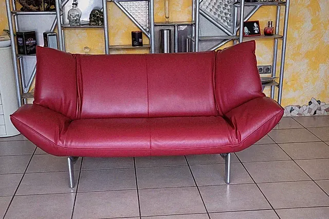 ✅ Neues LEOLUX TANGO Sofa Ledersofa Ledercouch m. Funktion Rot Gästebett