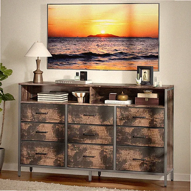 New Kommode mit 9 Schubladen Sideboard Schrank Anrichte holz Retro TV-Schrank