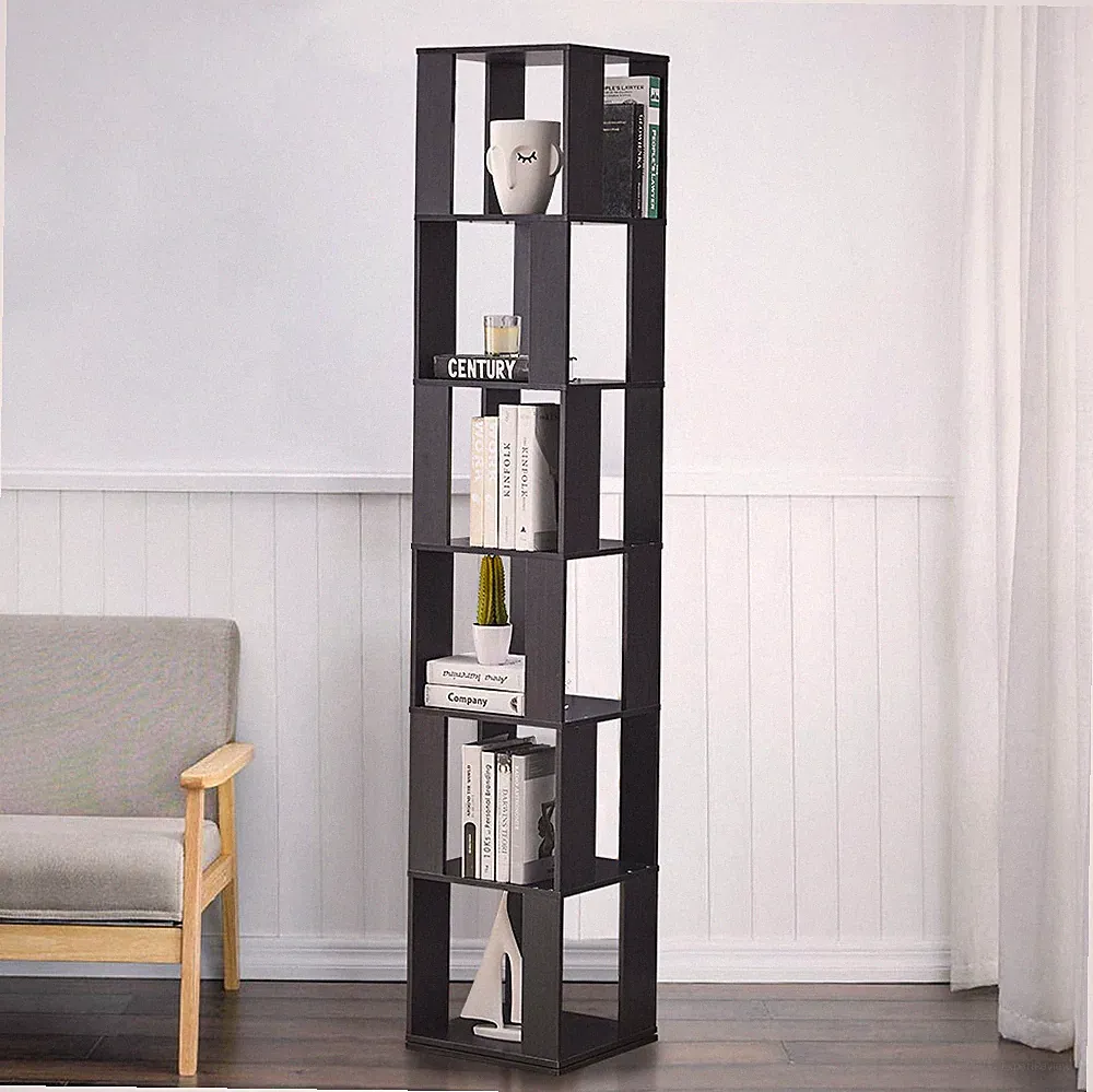 NICEME 190cm Bücherregal Drehbar Eckregal Drehbares Bücherregal 6 Stufiges Regal