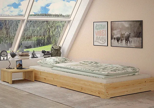 Niederflurbett 90x200 Kiefer lackiert Bodenbett Stapelbett mit wählbarem Zubehör