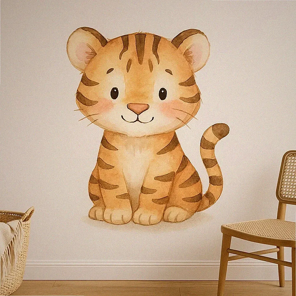 Niedlicher Tigerjunges Wandtattoo – Aquarell Deko fürs Baby- & Kinderzimmer