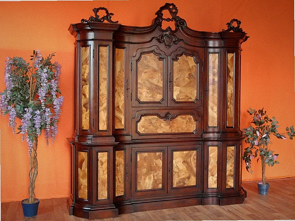 Nr.1121 Holländische Barock Vitrine Sekretär Wurzelholz Intarsien Massiv