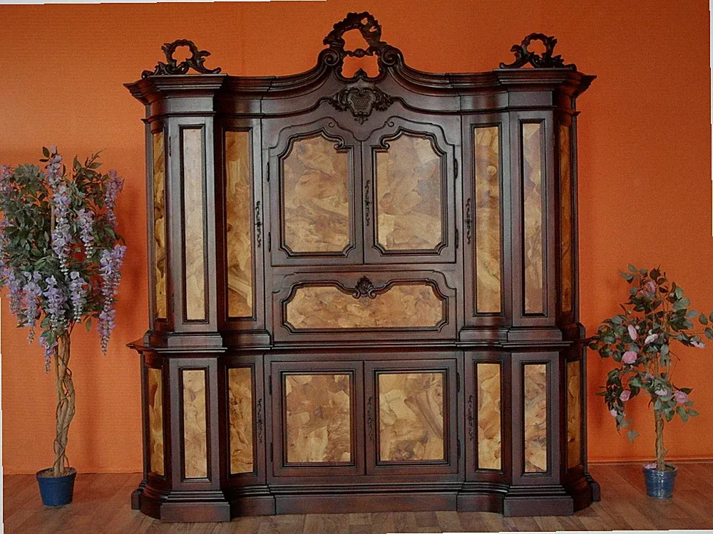Nr.1121 Holländische Barock Vitrine Sekretär Wurzelholz restauriert