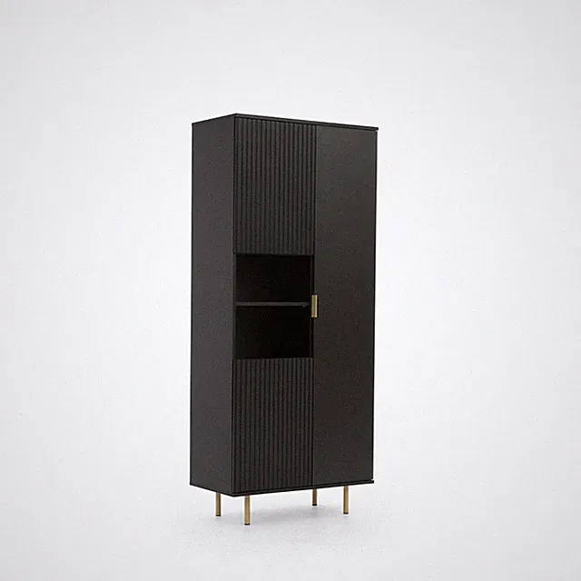 NUBIA Regalschrank NB-05 Vitrine 3 Türen 80 cm Kaschmir Schwarz Design