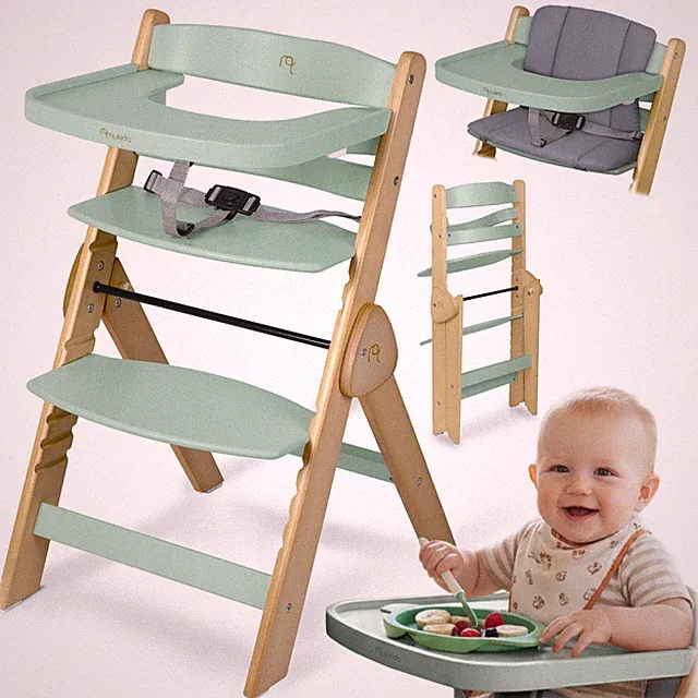 NUKIDO höhenverstellbarer Hochstuhl Babystuhl aus Holz Sicherheitsgurt klappbar