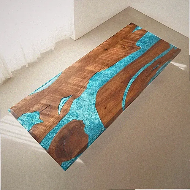 Nussbaum Türkis Blau Epoxid River Tischplatte Live Edge Esszimmer