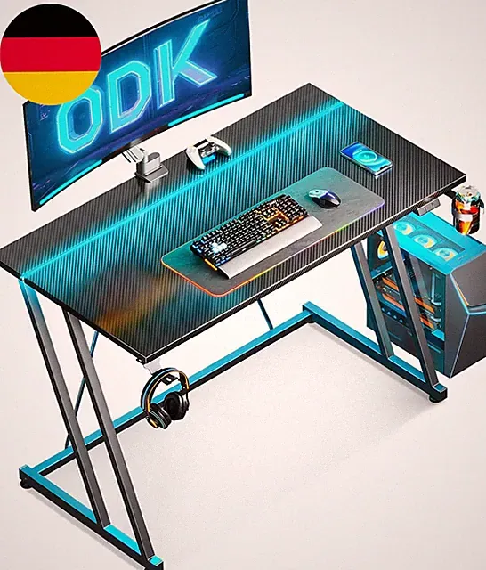 ODK 100 × 50 Cm Gaming Tisch Mit LED, Gaming Schreibtisch Mit Becherhalter Und K