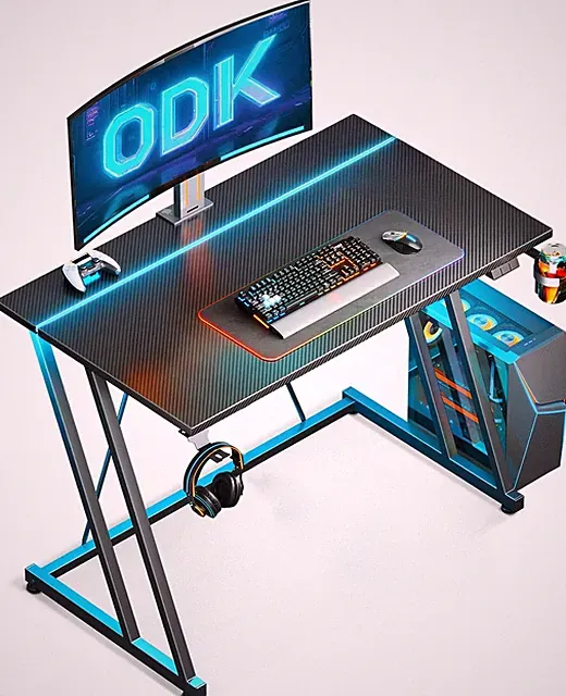ODK 80 × 50 cm Gaming Tisch mit LED, Gaming Schreibtisch mit Becherhalter und Ko