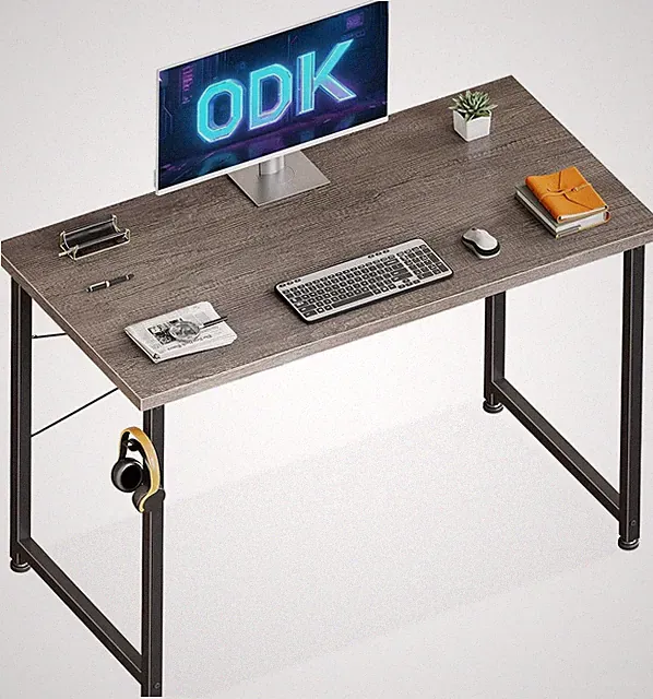 ODK Computertisch 100x48cm Holz Schreibtisch Grau Kopfhörer