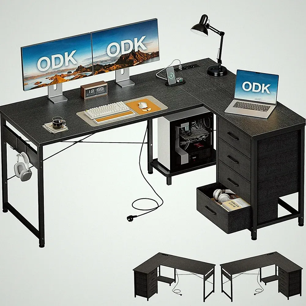 ODK Eckschreibtisch 135x100 cm L Form 4 Schubladen USB