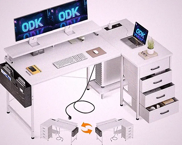 ODK Eckschreibtisch 140x80cm L Form USB Steckdose Schub