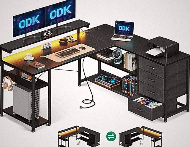 ODK Gaming Schreibtisch L Form 135x110cm USB Steckdose