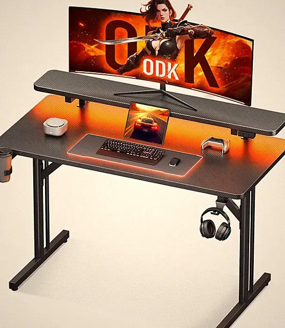 ODK Gaming Tisch, Kleiner Gaming Schreibtisch Mit LED Beleuchtung, 80Cm Computer