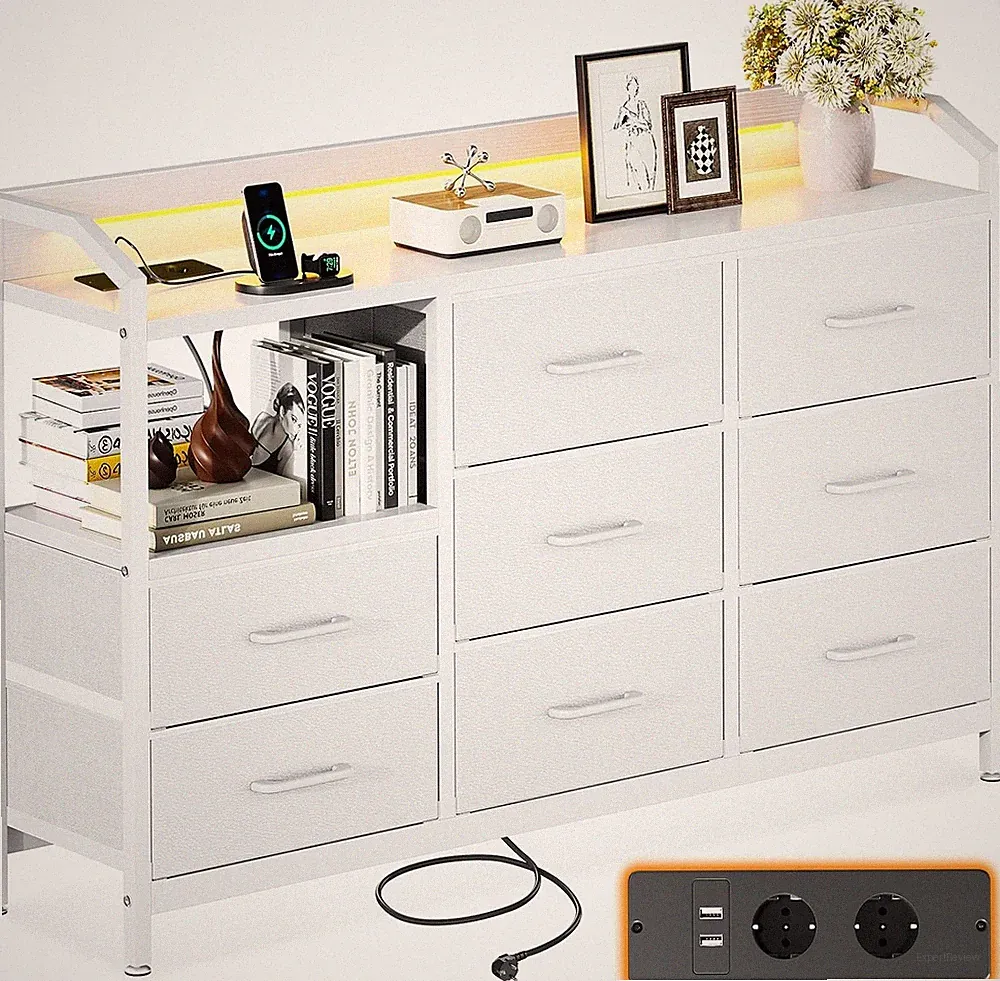 ODK Kommode mit 7 Schubladen, LED mit 10 Farben, 2 USB und 2 Steckdosen, 110 x