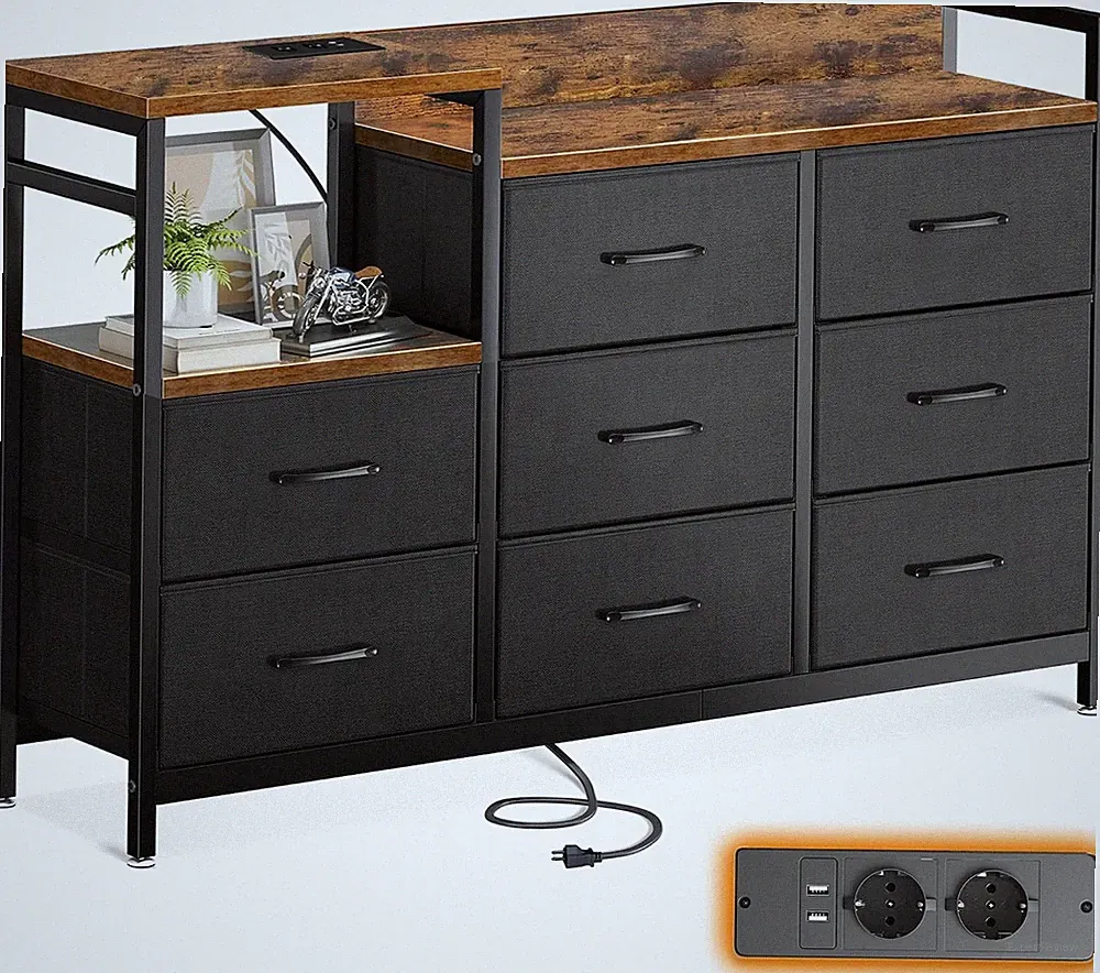 ODK Kommode mit 8 Schubladen, 2 USB 2 AC-Anschlüssen, St
