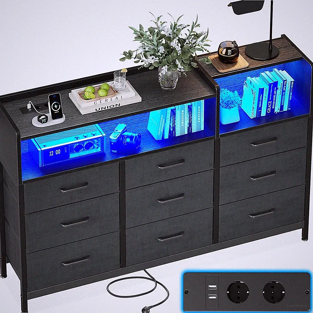 ODK Kommode mit 9 Stoffschubladen LED Streifen 10 Farben 7 Hellig