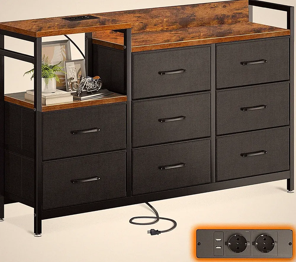 ODK Kommode mit Schubladen 8 Stoffschubladen USB AC 132x30