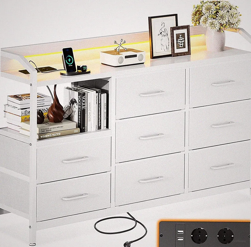 ODK Kommode mit Schubladen LED-Lichtstreifen 10 Farben 2 USB 2 AC