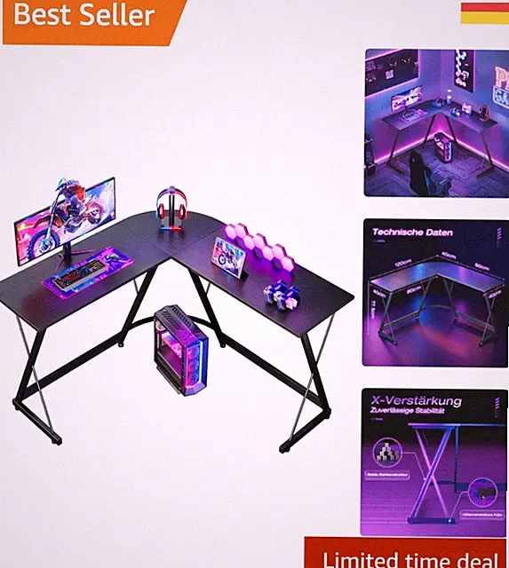 Odk L-förmiger Gaming Schreibtisch 120x120 cm - Robuste Bauweise für Homeoffice