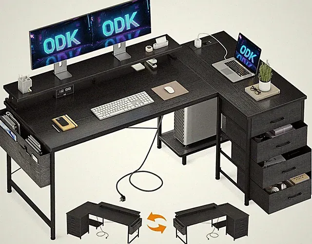ODK L Form Schreibtisch 160x80cm USB Steckdose Monitorst