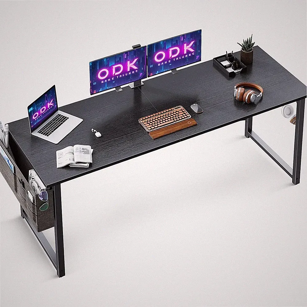 ODK Schreibtisch 160x55x73,5cm Schwarz Holz mit Kopfhörerhalter Aufbewahrungstas