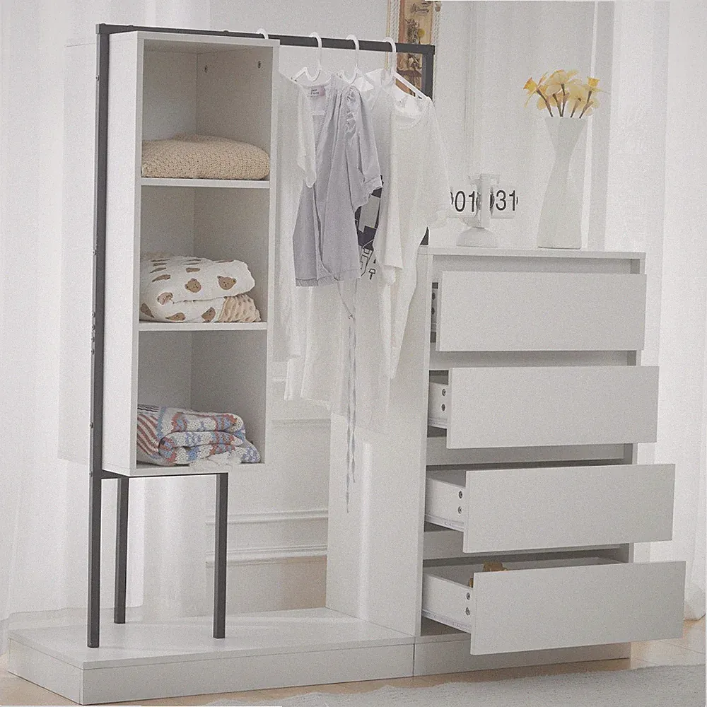 Offen Kleiderschrank Offen Kleiderständer mit 4 Schubladen Garderobe Schrank