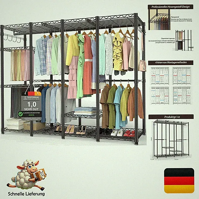 Offener Kleiderschrank System Aqra Schwarz 193,5cm Hosenständer Kleiderstände...