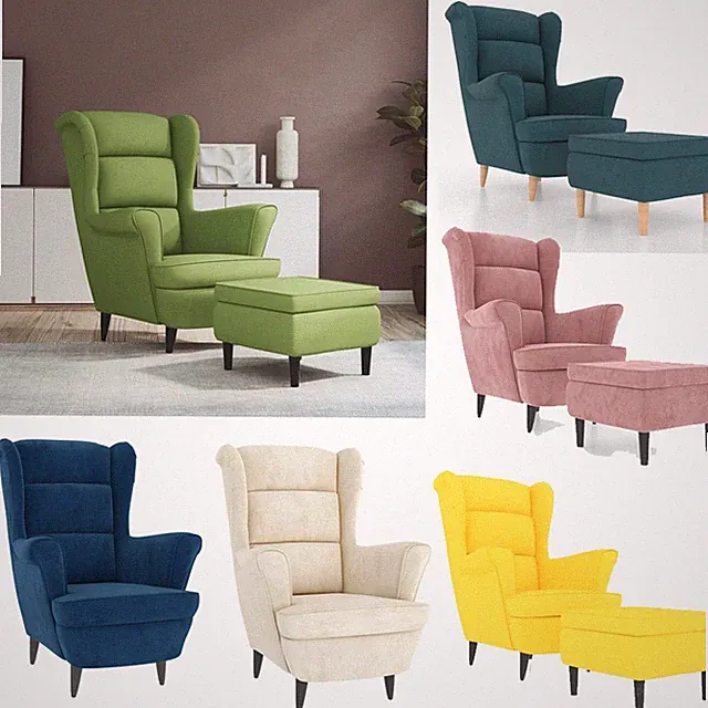 Ohrensessel mit Hocker, Fernsehsessel mit Kissen, Polsterstuhl, Sessel Samt