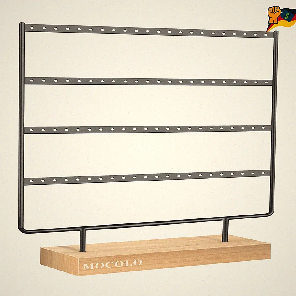 Ohrring-Halter, Ohrring-Organizer, 88 Löcher, 35x27 cm, Schwarz, Metall, Holz