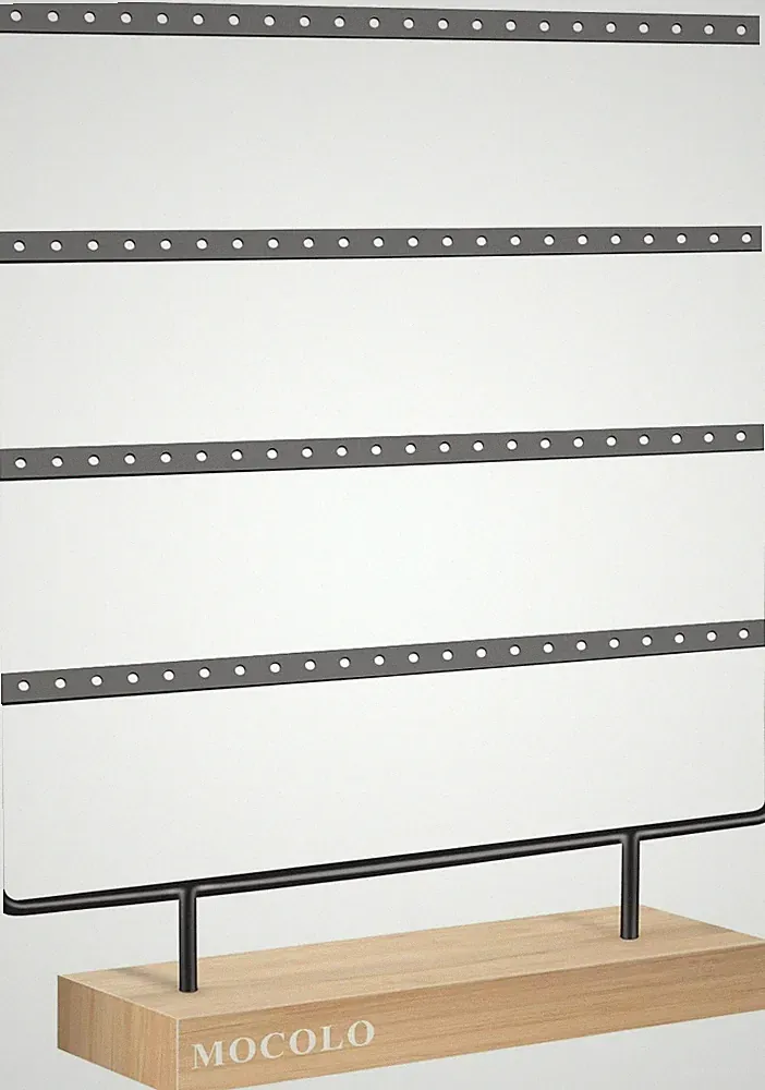 Ohrringhalter Holz Metall 88 Löcher 4 Ebenen schwarz 35x35 cm Schmuck Ständer