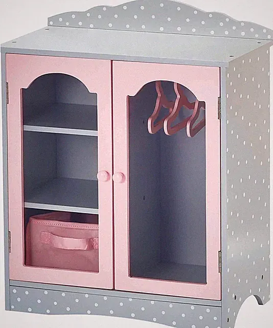 Olivia's World Puppenschrank Holz – Doppeltüren, rosa Kleiderbügel