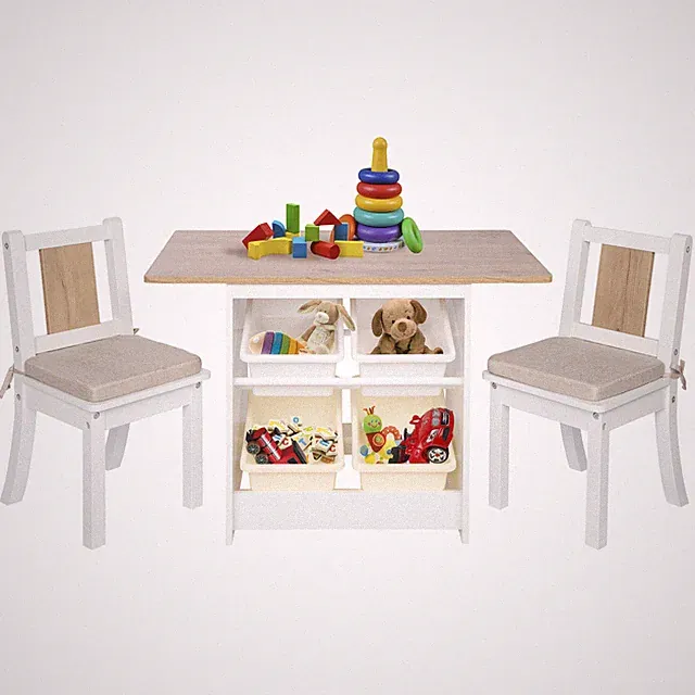 ONVAYA® Kindertisch-Set mit Stühlen | Kindersitzgruppe + Stauraum | Kindermöbel