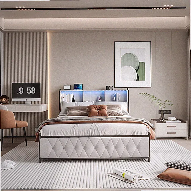 oppelbett gepolstert 180x200cm,LED-Bett mit 4 Schubladen,Veloursbett mit 2 USB