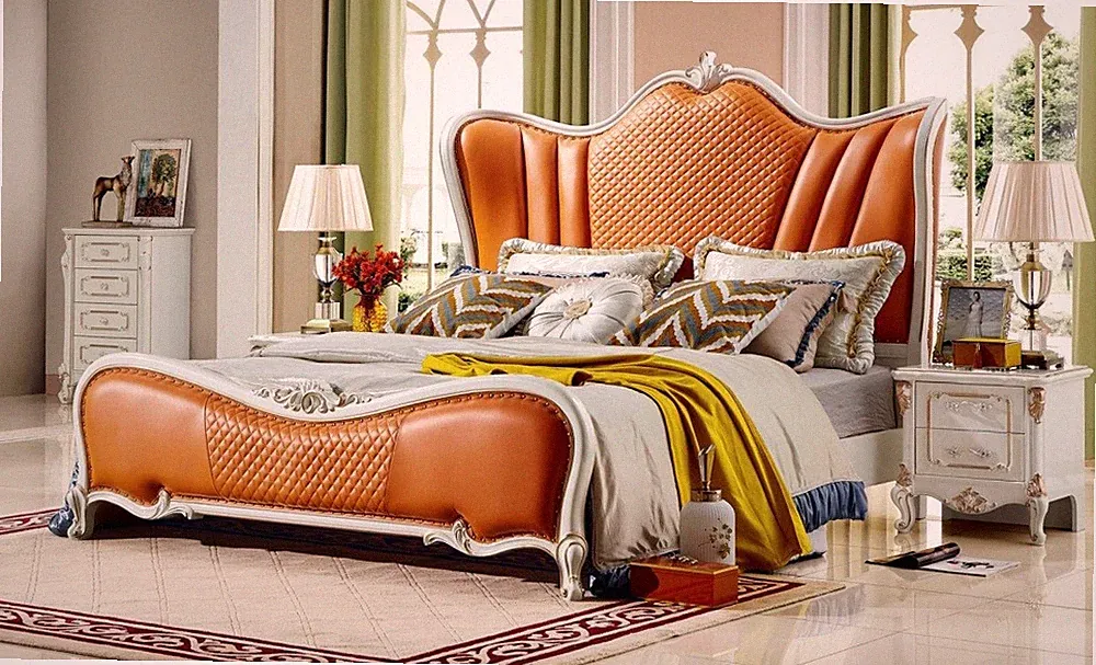 Orange Bett Schlafzimmer Betten 180x200 Luxus Hotel Doppelbett Möbel