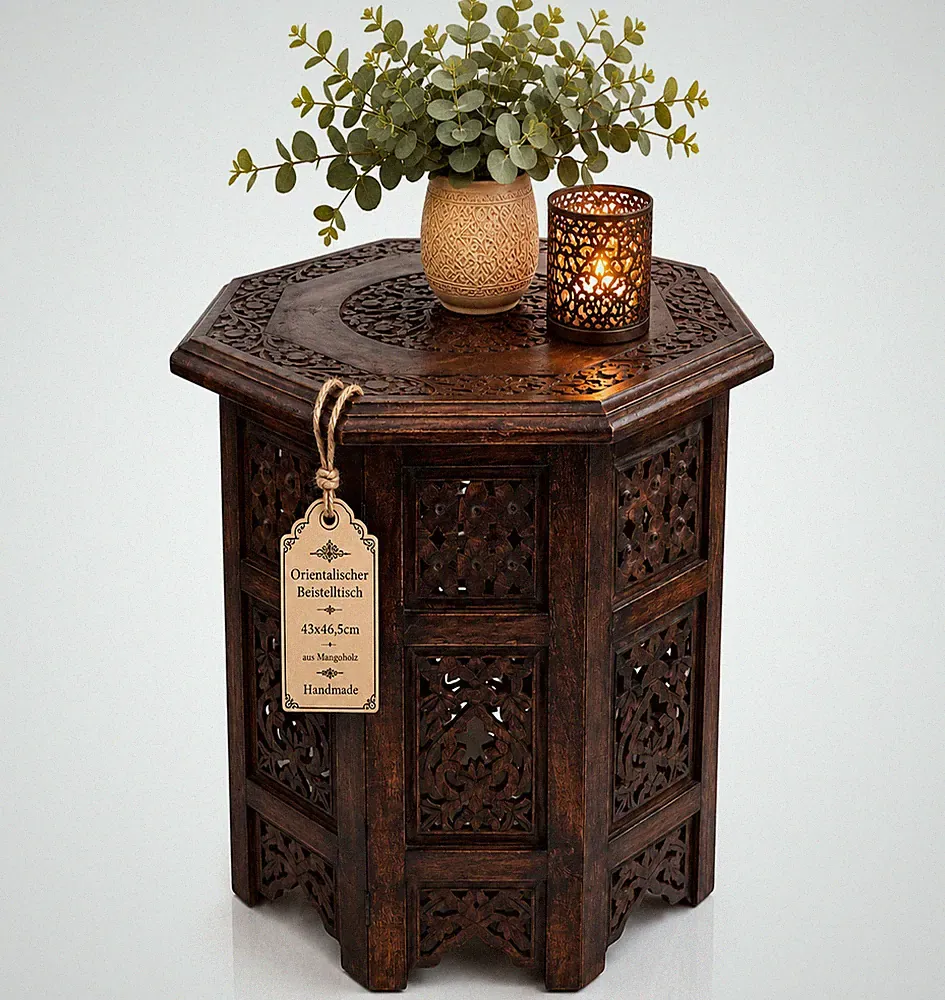 Orientalischer Beistelltisch Mango Massivholz Couchtisch Sofatisch Ø42,5cm