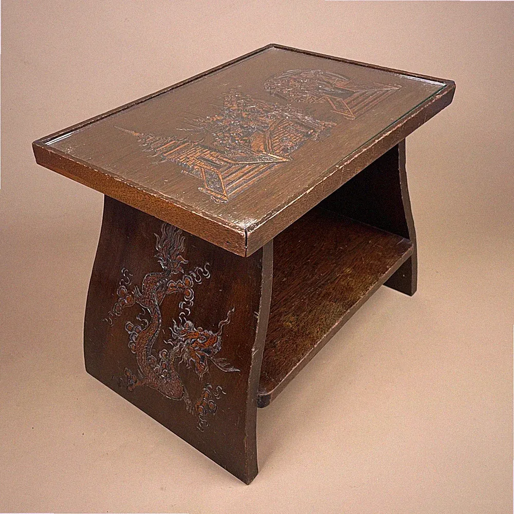 Orientalischer Chinesischer Hartholz Tisch Beistell Rechteckig Asiatisch Antik Drachen Glas