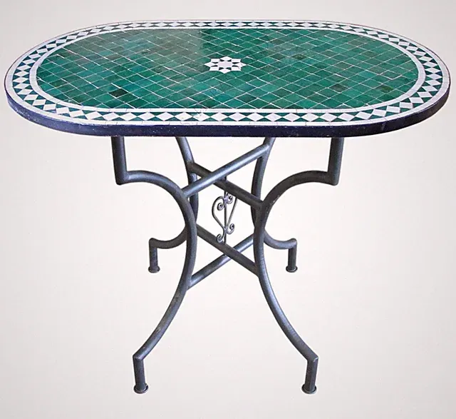 Orientalischer Mosaiktisch "Fleur" Grün Oval 100 x 60 cm