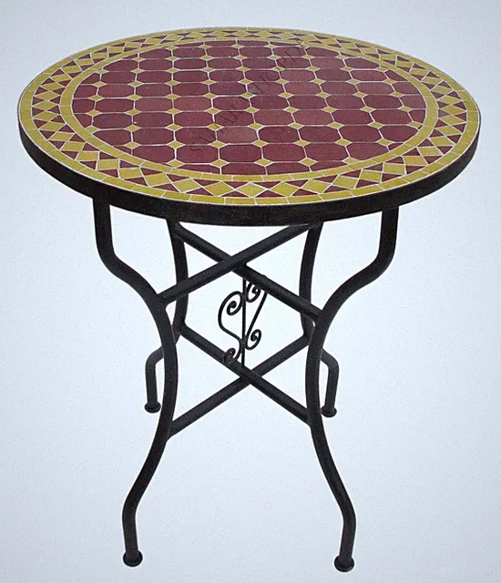 Orientalischer Mosaiktisch Rund Ø 60 cm Bordeaux-Gelb