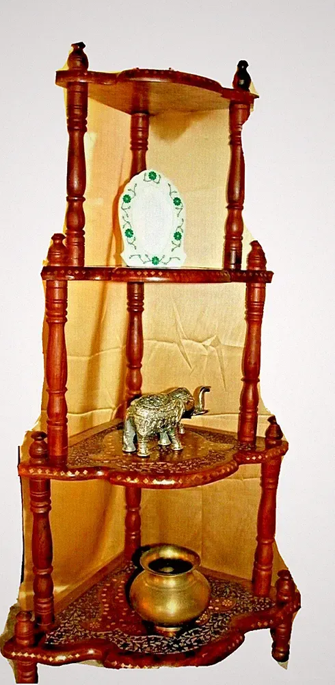 Orientalisches Regal Handarbeit-Indien Braun Messing Intarsien 120 cm x 45 cm