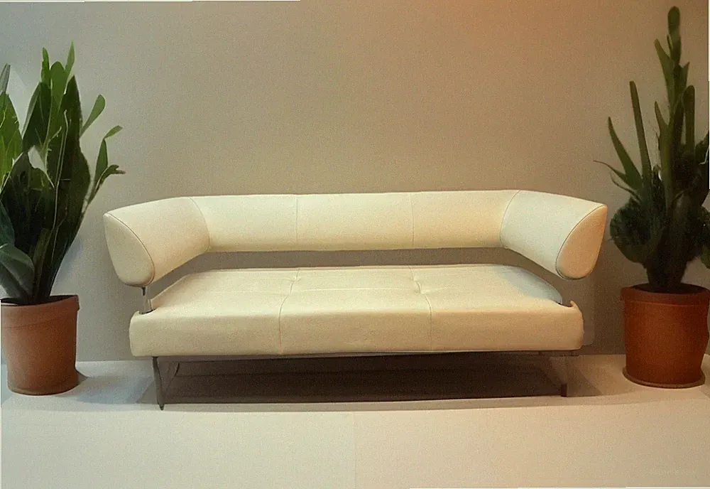 ORIG. Sitland Ledercouch Italien Design Sergio Bellin Cremeweiß Vintage Bauhaus