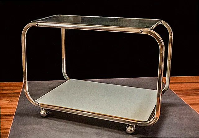 Original 70er Servierwagen Beistelltisch Chrom Rauchglas Rollen Vintage