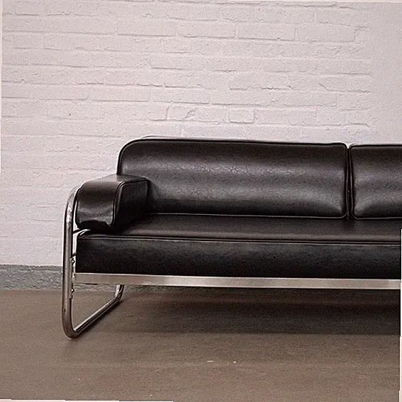 Original Bauhaus Stahlrohr Sofa Leder schwarz