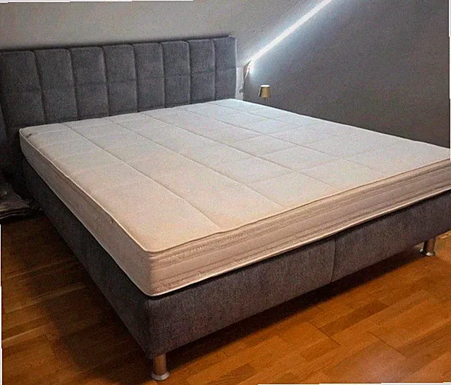 Oschmann Boxspringbett 180x200 Grau, gepolstertes Kopfteil, Matratzen & Topper