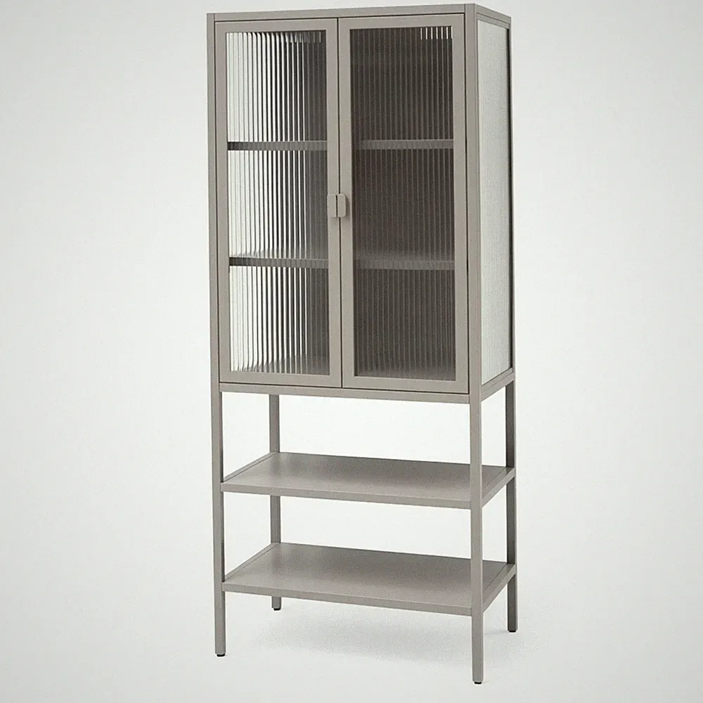 osoltus Vitrine Schrank Riffelglas Stahl Warm Grey Industrial 60 x 35 x 146 cm