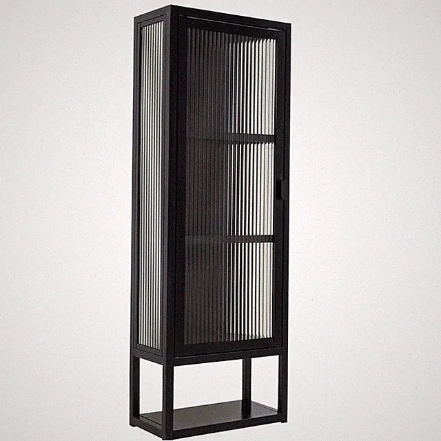 osoltus Wandschrank Riffelglas Stahl Regal cube Schwarz Industrial 102 x 36 cm