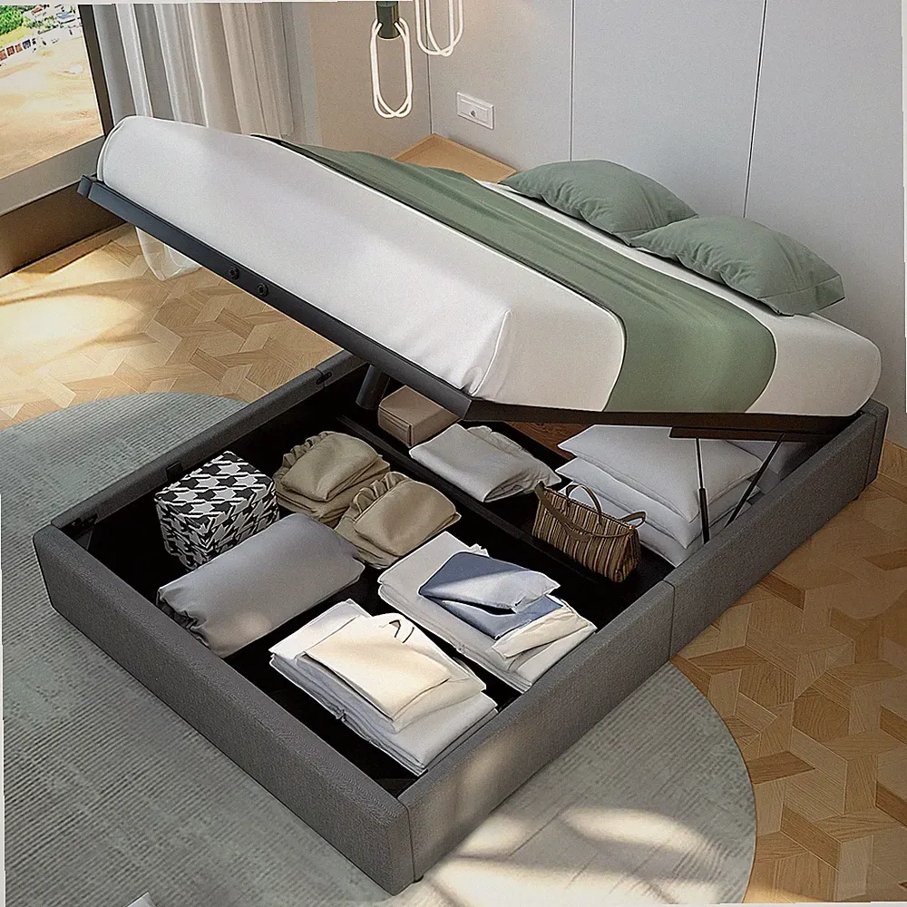 Ottoman Bettgestell mit Stauraum Platzsparend Polsterbett 140x200 bis 360kg Grau