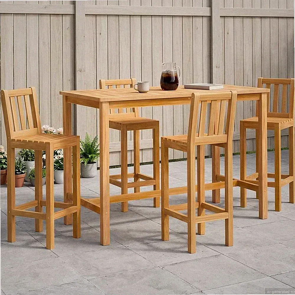 Outdoor Bar Set Natur Massivholz Teak Gartenmöbel Patio Möbelgarnitur vidaXL