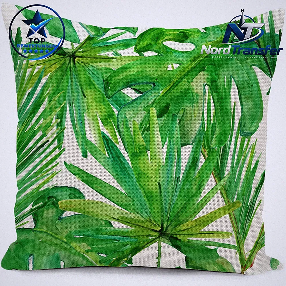 Outdoor Kissen Wetterfest 40x40 Kissenbezug Grün Blatt Deko Balkon Gartenmöbel