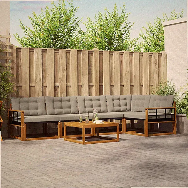 Outdoor-Sofagarnitur 6 pcs Massives Akazienholz und Textilene Loungeset BE